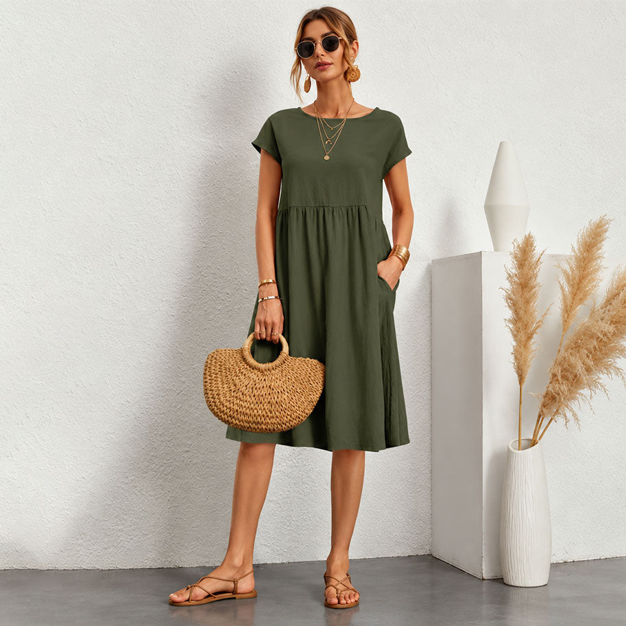 Robe d’été femme à manches courtes avec poches – Coupe évasée